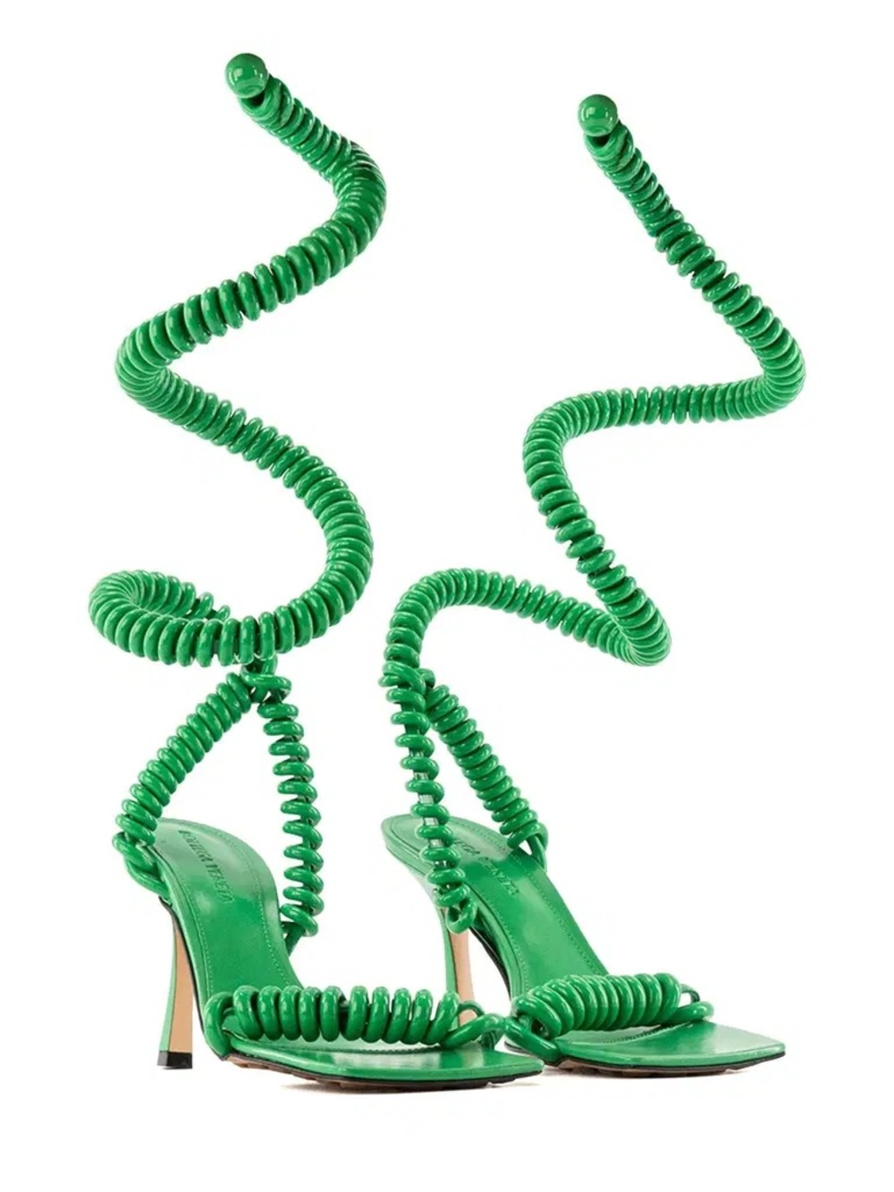Bottega Veneta Green Spiral Wrap Stiletto Sandals